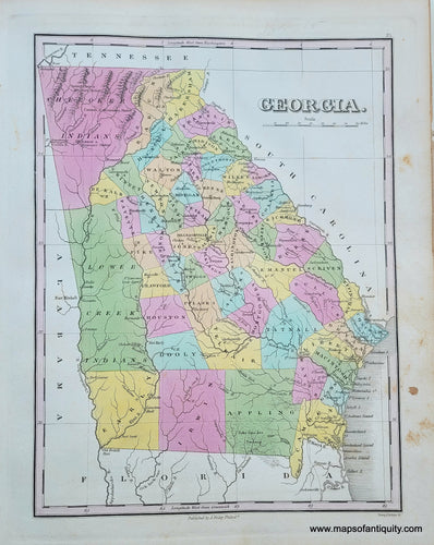 Antique-Hand-Colored-Map-Georgia.-**********-United-States-South-1824-Anthony-Finley-Maps-Of-Antiquity