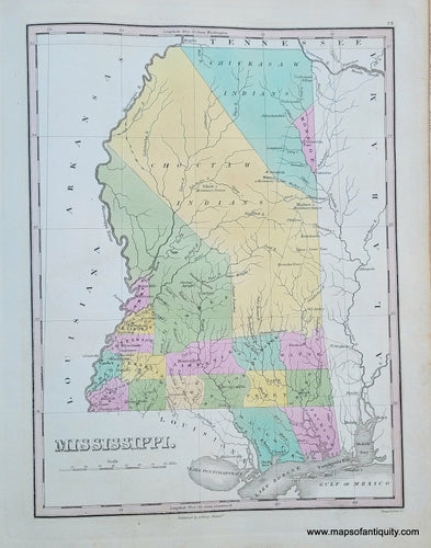 Antique-Hand-Colored-Map-Mississippi.-**********-United-States-South-1824-Anthony-Finley-Maps-Of-Antiquity