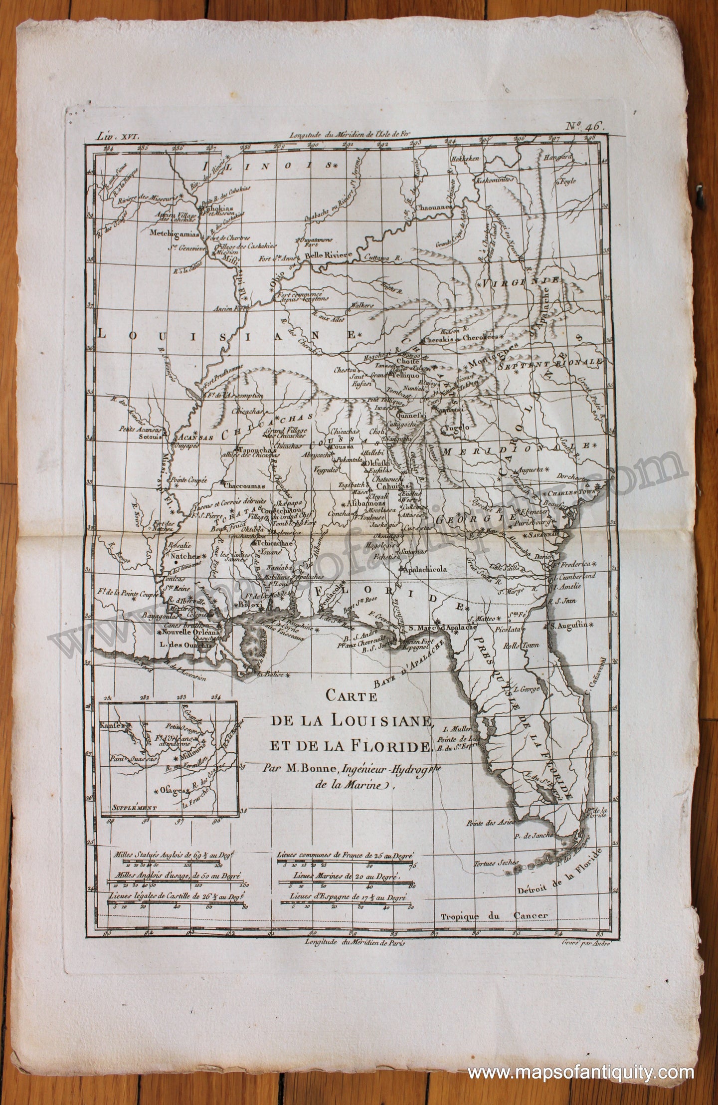 Antique-Early-Map-La-Louysiane-et-la-Floride-Louisiana-and-Florida-Raynal-and-Bonne-1780-1780s-1700s-Late-18th-Century-Maps-of-Antiquity