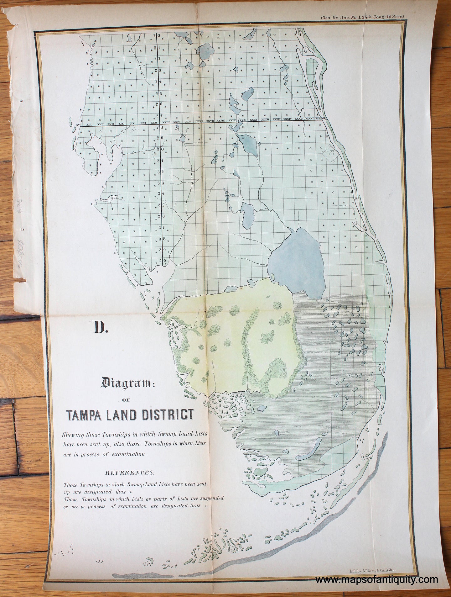 1855 - Diagram of Tampa Land District - Antique Map