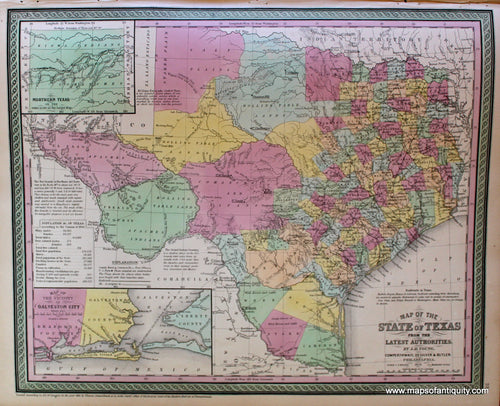 Antique-Hand-Colored-Map-Map-of-the-State-of-Texas-from-the-latest-Authorities.**********--United-States-1854-Mitchell/Cowperthwait-Desilver-&-Butler-Maps-Of-Antiquity