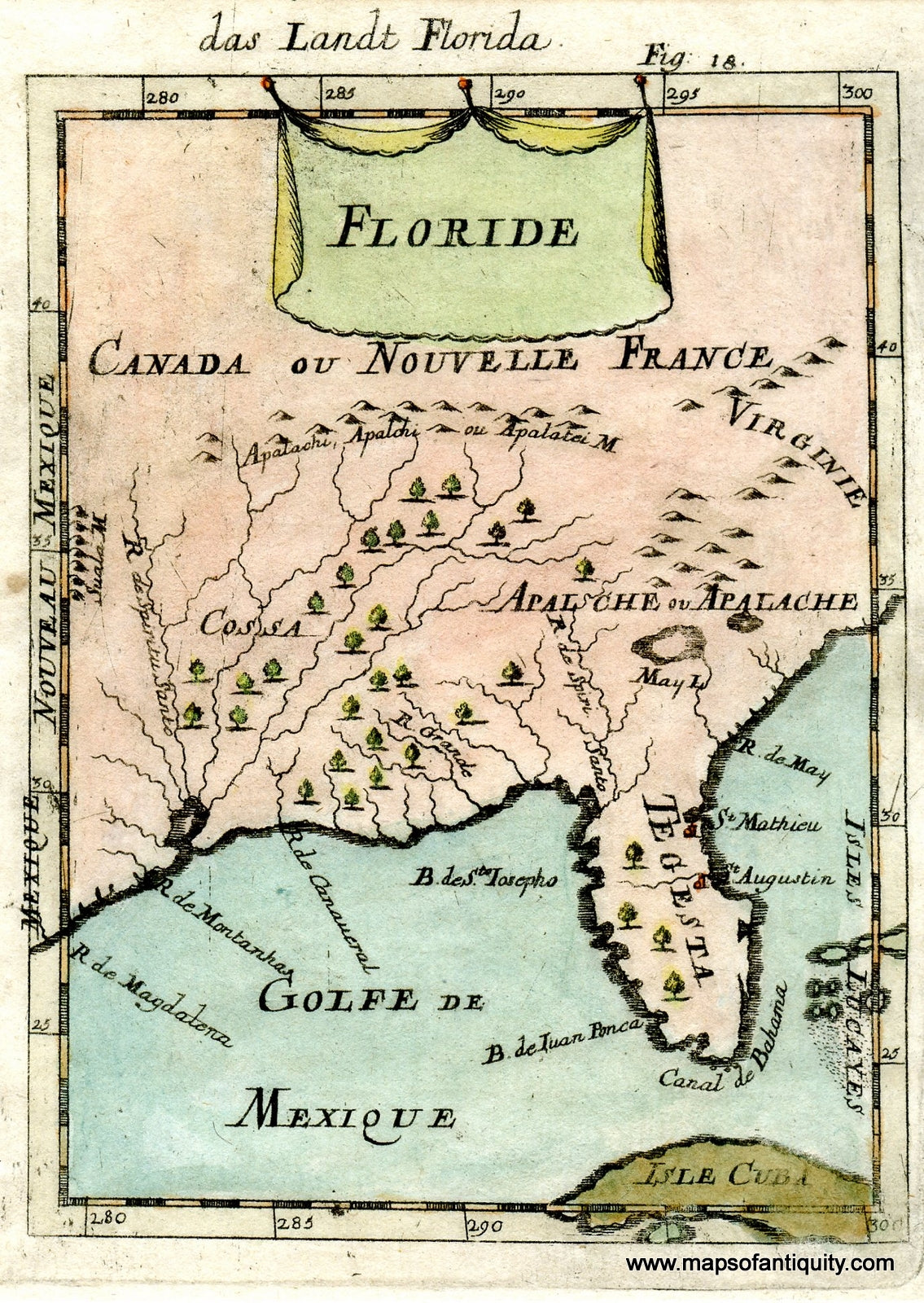 Antique-Hand-Colored-Map-Florida**********-United-States-South-1683-Mallet-Maps-Of-Antiquity