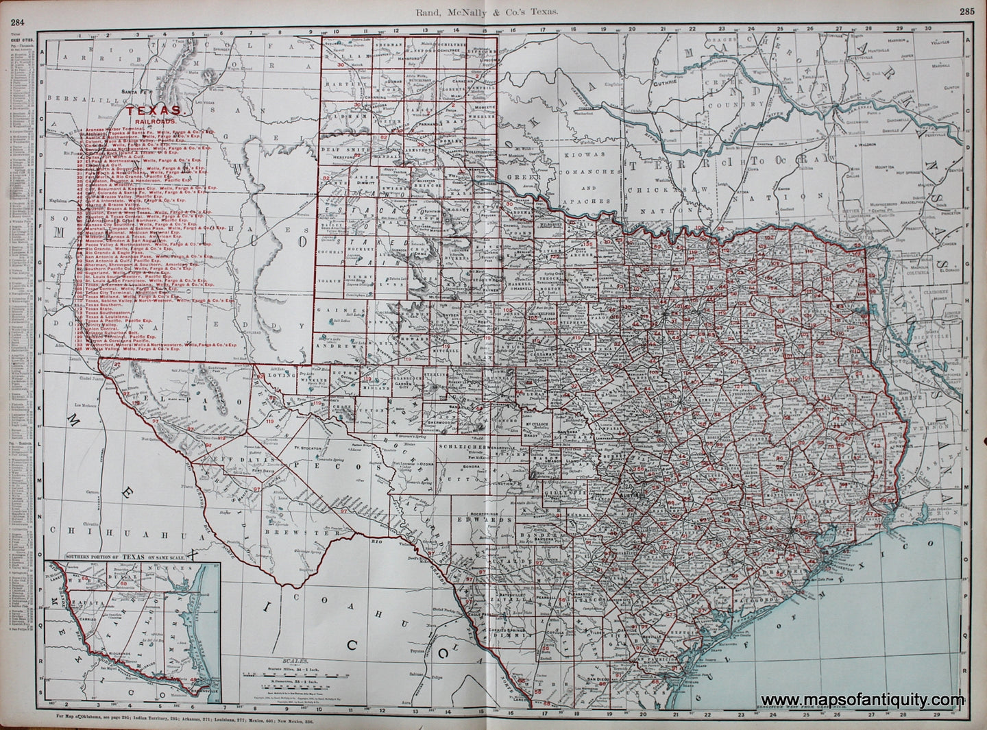 Antique-Map-Printed-Color-Texas-Railroads.**********-Texas-Railroad-Maps-1900-Rand-McNally-Maps-Of-Antiquity