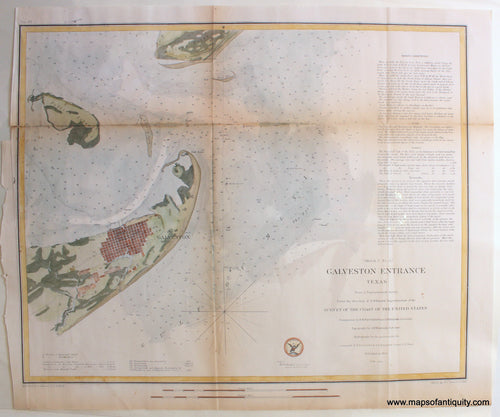 Antique-Map-Galveston-Bay-Entrance-Texas-United-States-Coast-Survey-Coastal-Chart-1853-1850s-1800s-Mid-19th-Century-Maps-of-Antiquity