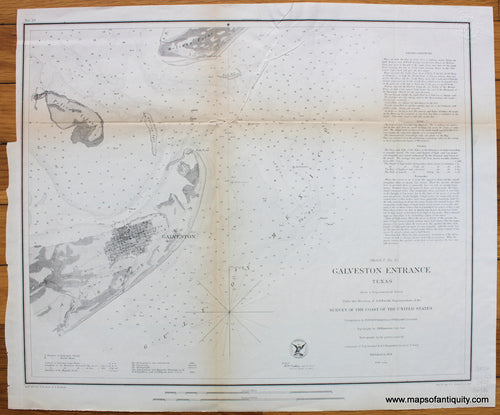 Antique-Coastal-Chart-Galveston-Entrance-Texas-******-Texas-Antique-Nautical-Charts-1853-U.S.-Coast-Survey-Maps-Of-Antiquity