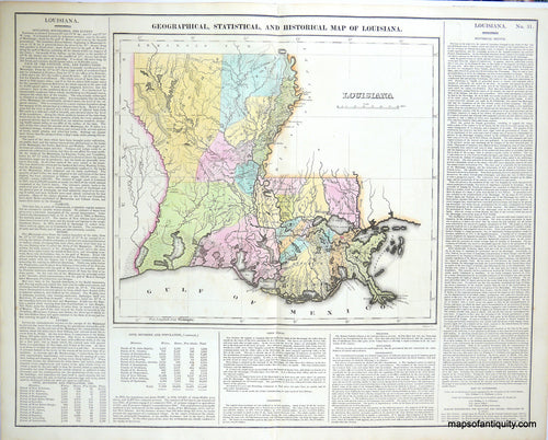 Antique-Hand-Colored-Map-with-Explanatory-Text-Geographical-Statistical-and-Historical-Map-of-Louisiana.-No.-31.-**********-Louisiana--1823-Carey-&-Lea-Maps-Of-Antiquity