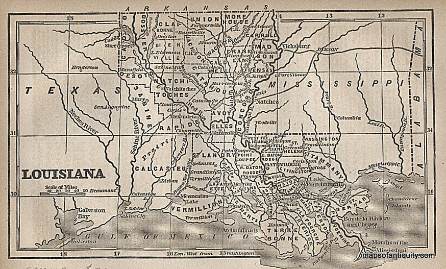 Black-and-White-Antique-Map-Louisiana-**********-Louisiana--1856-Savage-Maps-Of-Antiquity