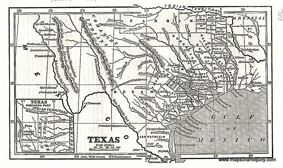 Black-and-White-Antique-Map-Texas-********-Texas--1856-Savage-Maps-Of-Antiquity