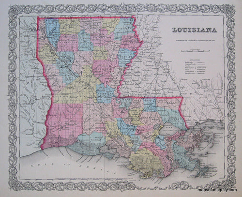 Antique-Hand-Colored-Map-Louisiana-**********-Louisiana--1855-Colton-Maps-Of-Antiquity