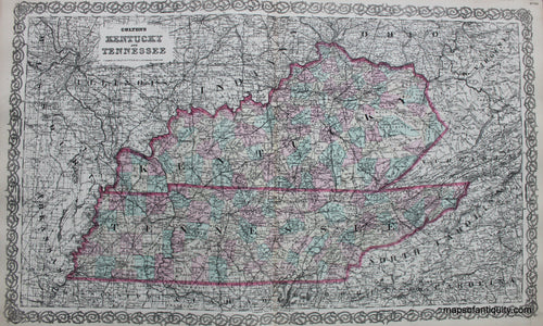 Antique-Hand-Colored-Map-Colton's-Kentucky-and-Tennessee-**********-Kentucky-Tennessee-1855-Colton-Maps-Of-Antiquity