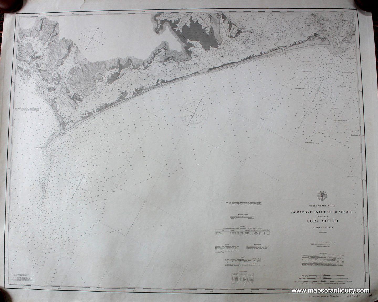 Black-and-White-Antique-Coastal-Chart-Coast-Chart-No.-146-Ocracoke-Inlet-to-Beaufort-including-Core-Sound-North-Carolina-**********-North-Carolina-Antique-Nautical-Charts-1890-U.S.-Coast-Survey-Maps-Of-Antiquity