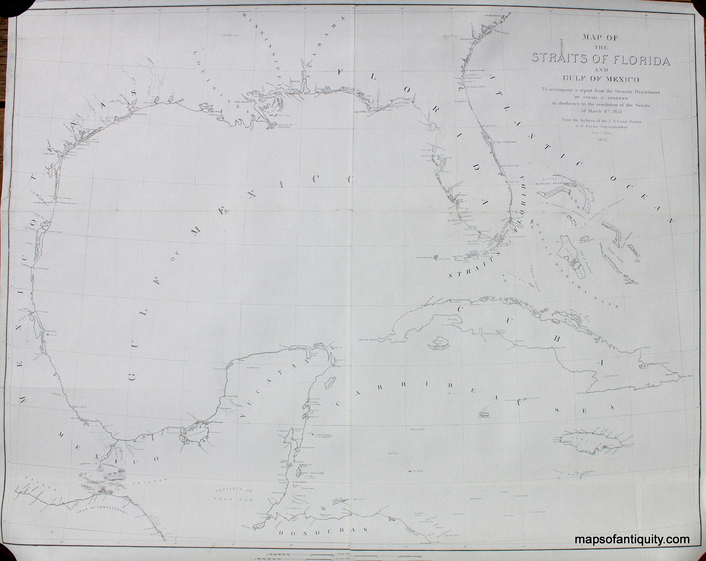 Black-and-White-Antique-Coastal-Chart-Map-of-the-Straits-of-Florida-and-Gulf-of-Mexico-**********-Antique-Nautical-Charts-Florida-1852-U.S.-Coast-Survey-Maps-Of-Antiquity