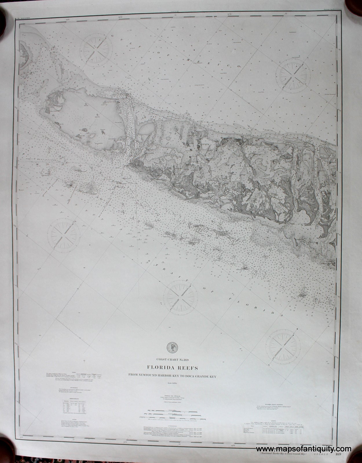 Antique-Black-and-White-Antique-Nautical-Chart-Coastal-Chart-No.-169-Florida-Reefs-from-Newfound-Harbor-to-Boca-Grande-Key-Antique-Nautical-Charts-Florida-1894-U.S.-Coast-Survey-Maps-Of-Antiquity