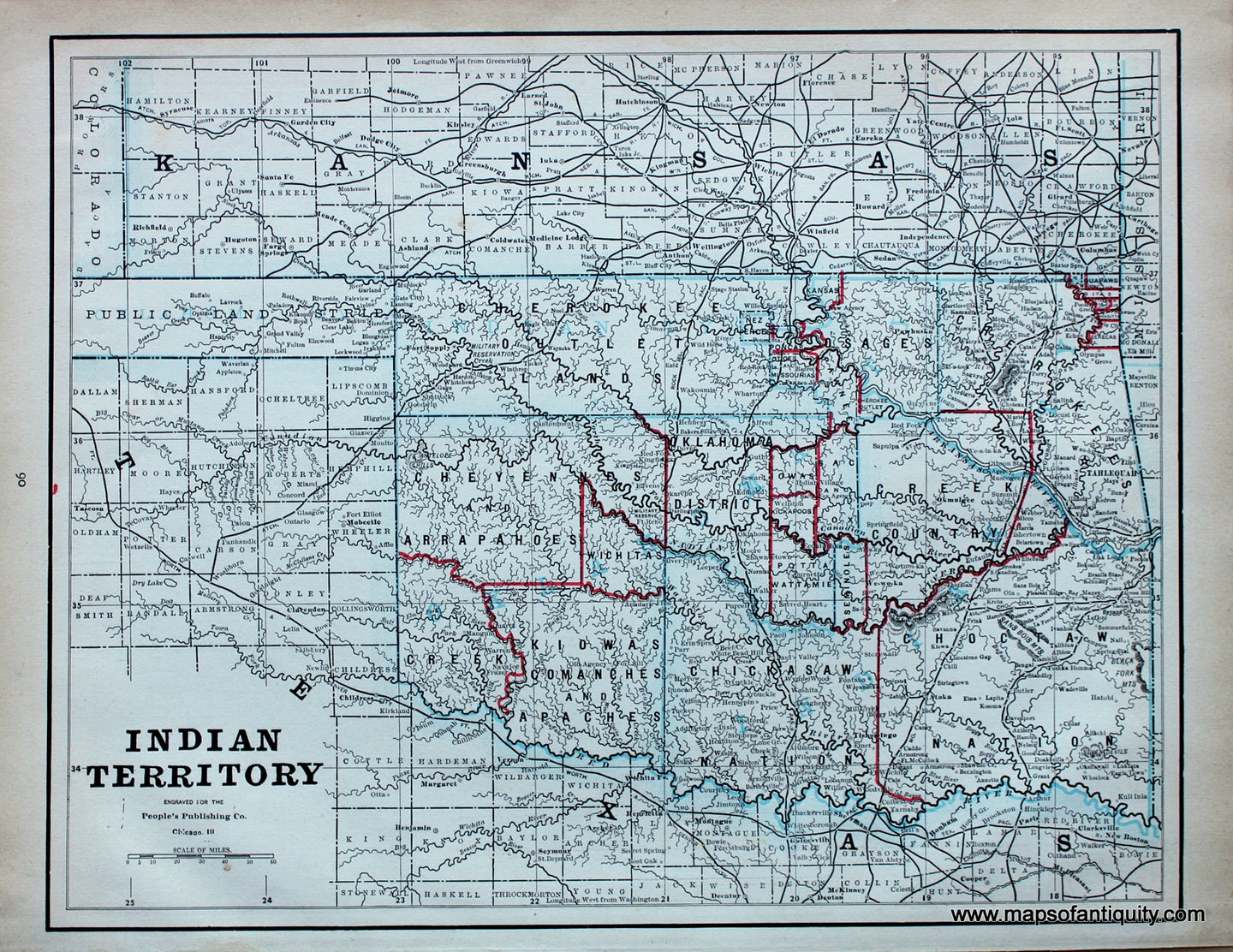 Antique-Map-Indian-Territory-**********-Oklahoma--1890-People's-Publishing-Co.-Maps-Of-Antiquity