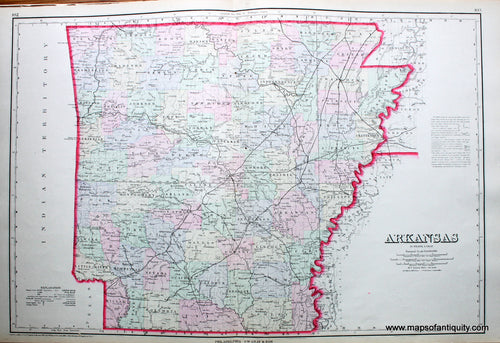 Antique-Hand-Colored-Map-Arkansas-South--1884-Gray-Maps-Of-Antiquity