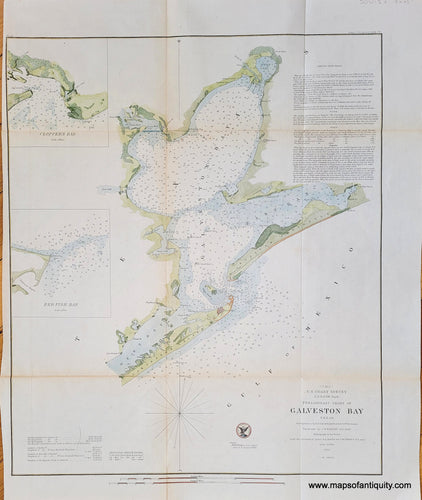 Hand-Colored-Antique-Coastal-Chart-Preliminary-Sketch-of-Galveston-Bay-nautical-sailing-South-Texas-1855-U.S.-Coast-Survey-Maps-Of-Antiquity