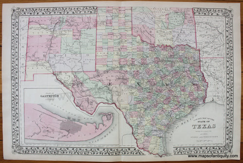 Antique-Hand-Colored-Map-County-Map-of-the-State-of-Texas-United-States-South-1884-Mitchell-Maps-Of-Antiquity