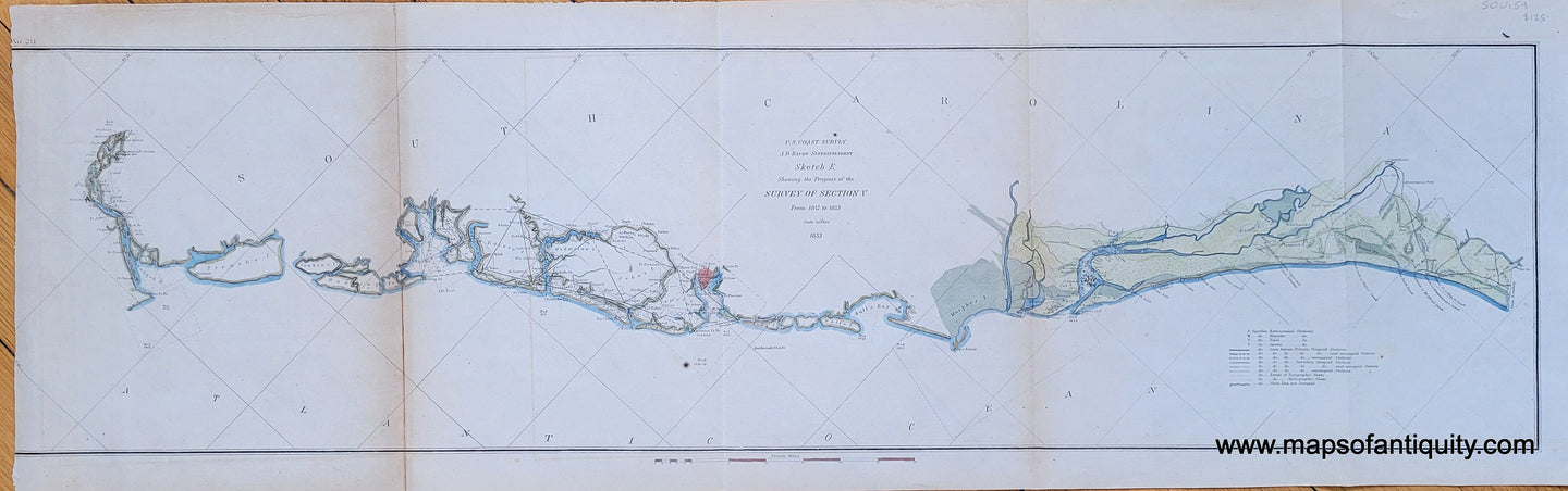 Antique-Map-South-Carolina-Bull's-Bulls-Bay-Charleston-Sketch-E-Survey-of-Section-V-1853-United-States-Coast-Survey-Coastal-Report-Chart