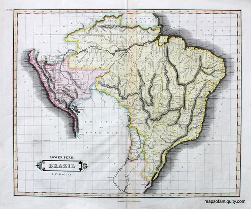 Antique-Hand-Colored-Map-Lower-Peru-Brazil-and-Paraguay-South-America-Brazil-c.-1840-Lizars-Maps-Of-Antiquity