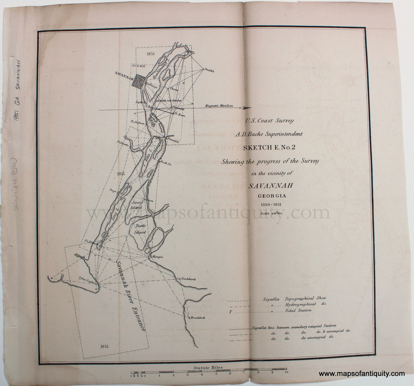 1852 - Sketch E No. 2, Survey in the vicinity of Savannah Georgia - Antique Chart