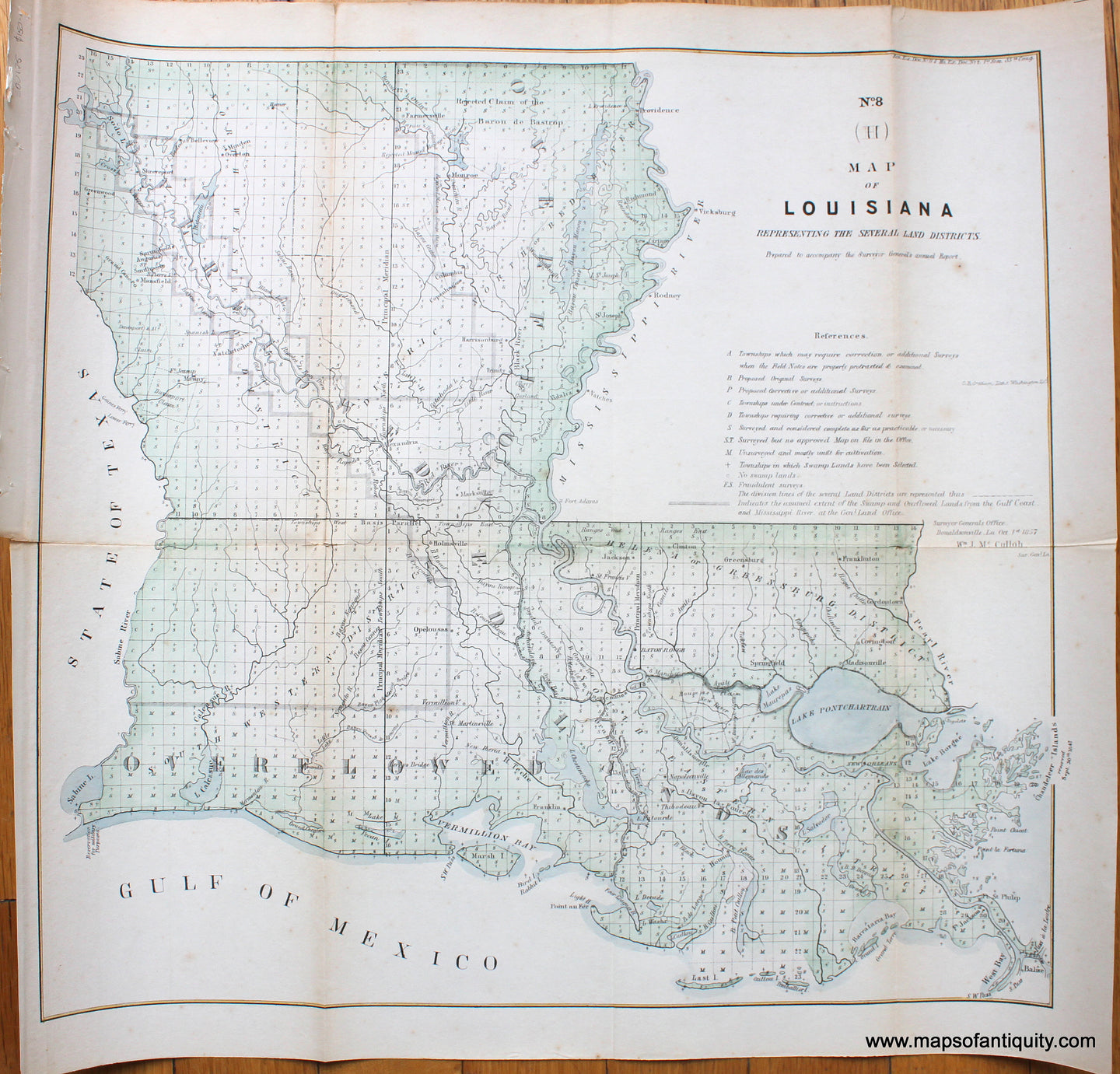 1857 - (H) Map of Louisiana - Antique Survey Map