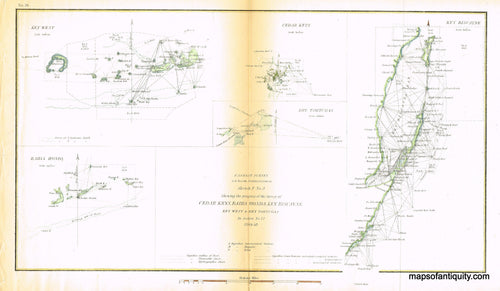 Antique-Hand-Colored-Map-Cedar-Keys-Bahia-Honda-Key-Biscayne-Key-West-&-Dry-Tortugas-**********-United-States-Florida-1849-53-US-Coast-Survey-Maps-Of-Antiquity