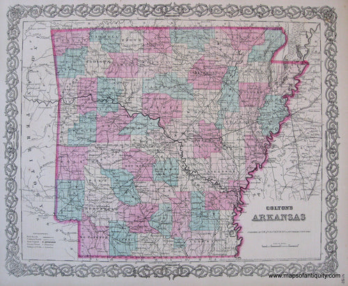Antique-Hand-Colored-Map-Coltons-Arkansas-1871-Colton-Maps-Of-Antiquity