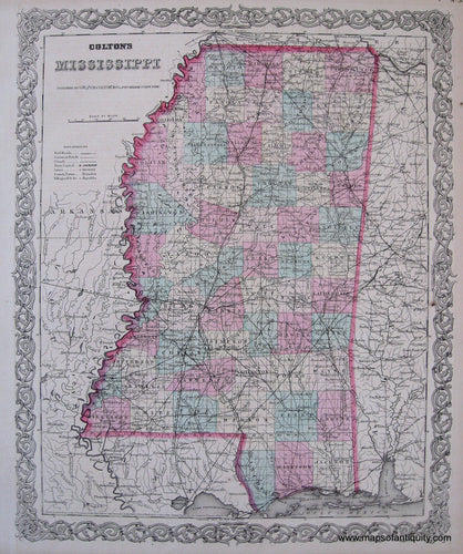 Antique-Hand-Colored-Map-Coltons-Mississippi-1871-Colton-Maps-Of-Antiquity