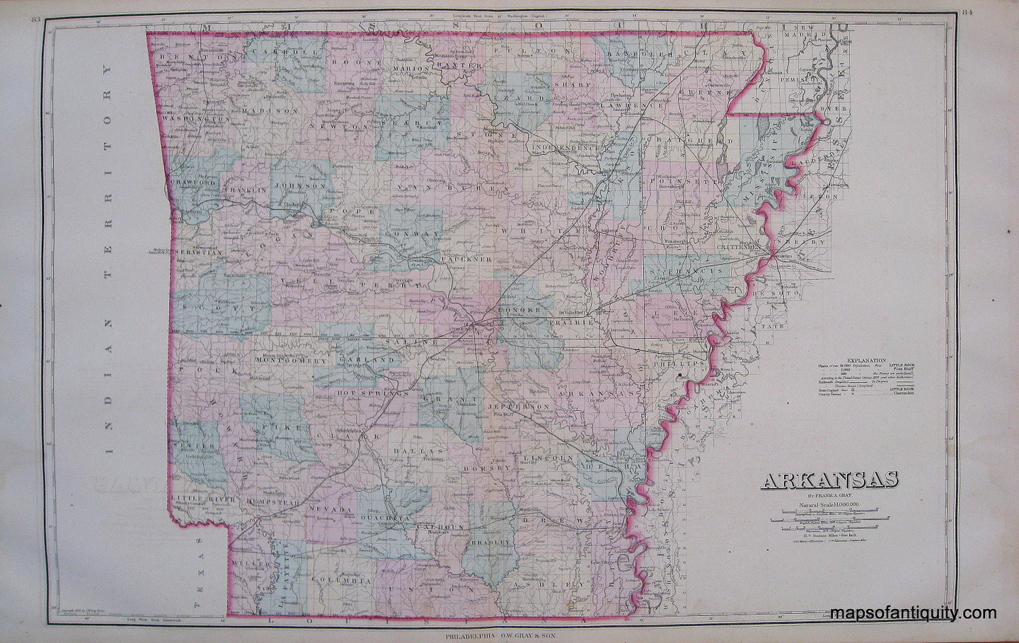 Antique-Hand-Colored-Map-Arkansas-United-States-Arkansas-1876-Gray-Maps-Of-Antiquity