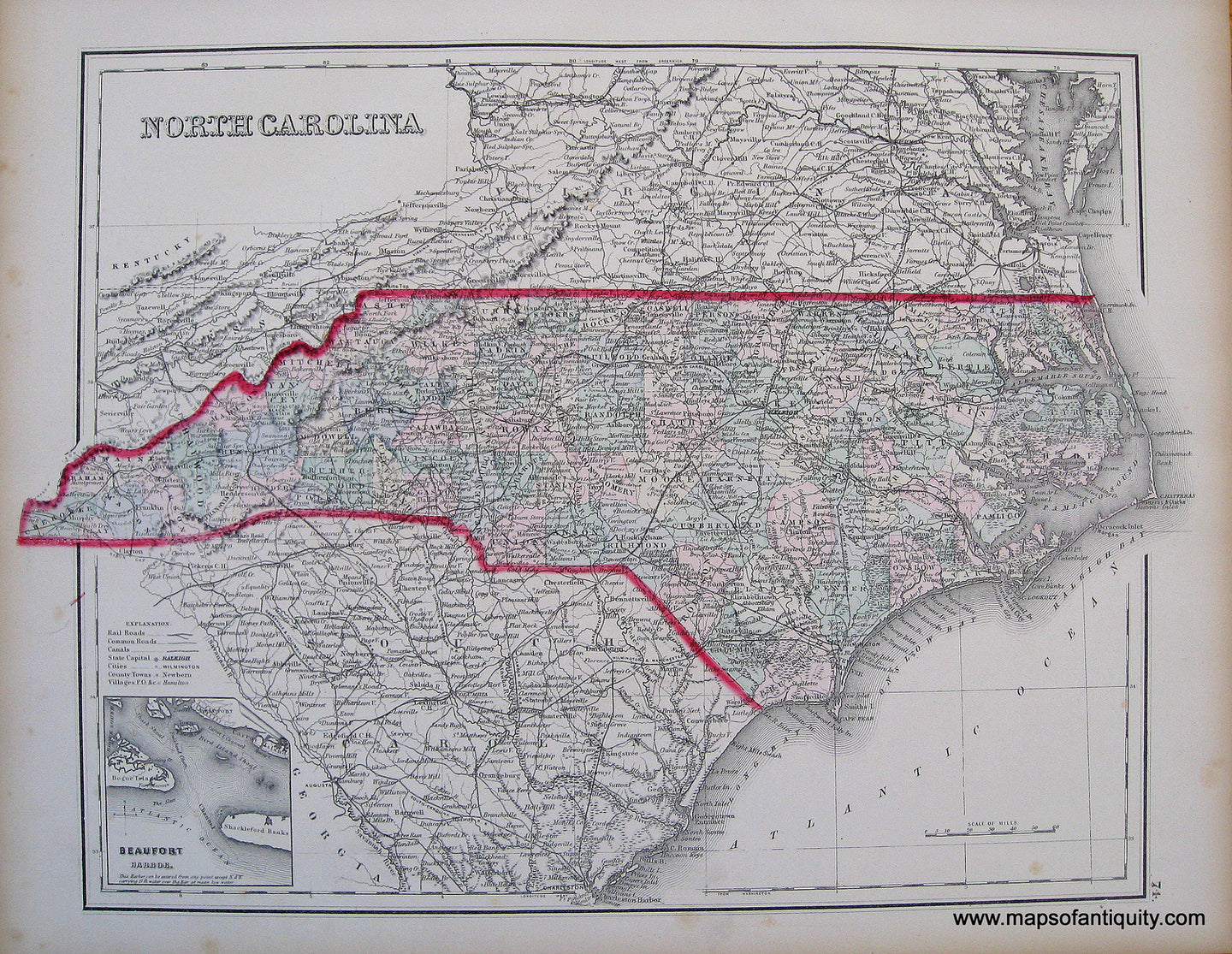 Antique-Hand-Colored-Map-North-Carolina-******-United-States-South-1881-Gray-Maps-Of-Antiquity