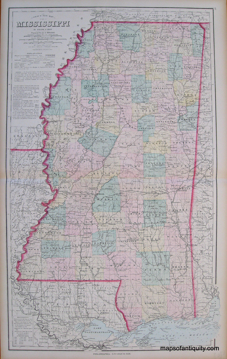 Antique-Hand-Colored-Map-Mississippi-United-States-Mississippi-1881-Gray-Maps-Of-Antiquity