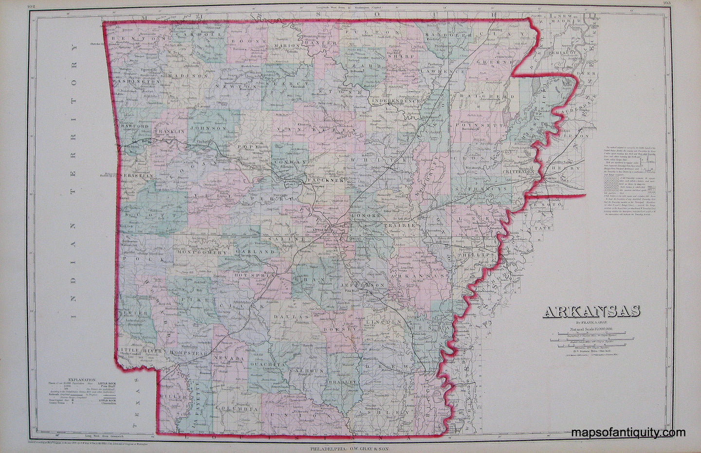 Antique-Hand-Colored-Map-Arkansas-United-States-Arkansas-1881-Gray-Maps-Of-Antiquity
