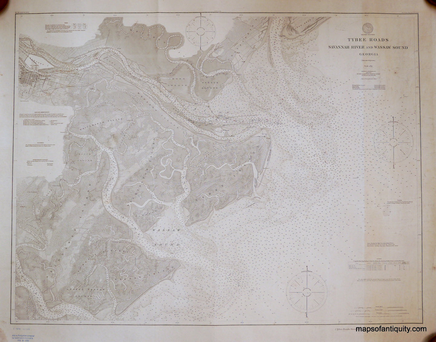 Antique-Nautical-Chart-Tybee-Roads-Savannah-River-and-Wassaw-Sound-Georgia--********-United-States-Georgia-1900-U.S.-Coast-&-Geodetic-Survey-Maps-Of-Antiquity