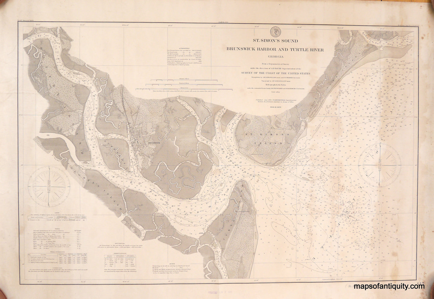 Antique-Nautical-Chart-St.-Simon's-South-Brunswick-Harbor-and-Turtle-River-Georgia-**********-United-States-Georgia-1890-U.S.-Coast-&-Geodetic-Survey-Maps-Of-Antiquity