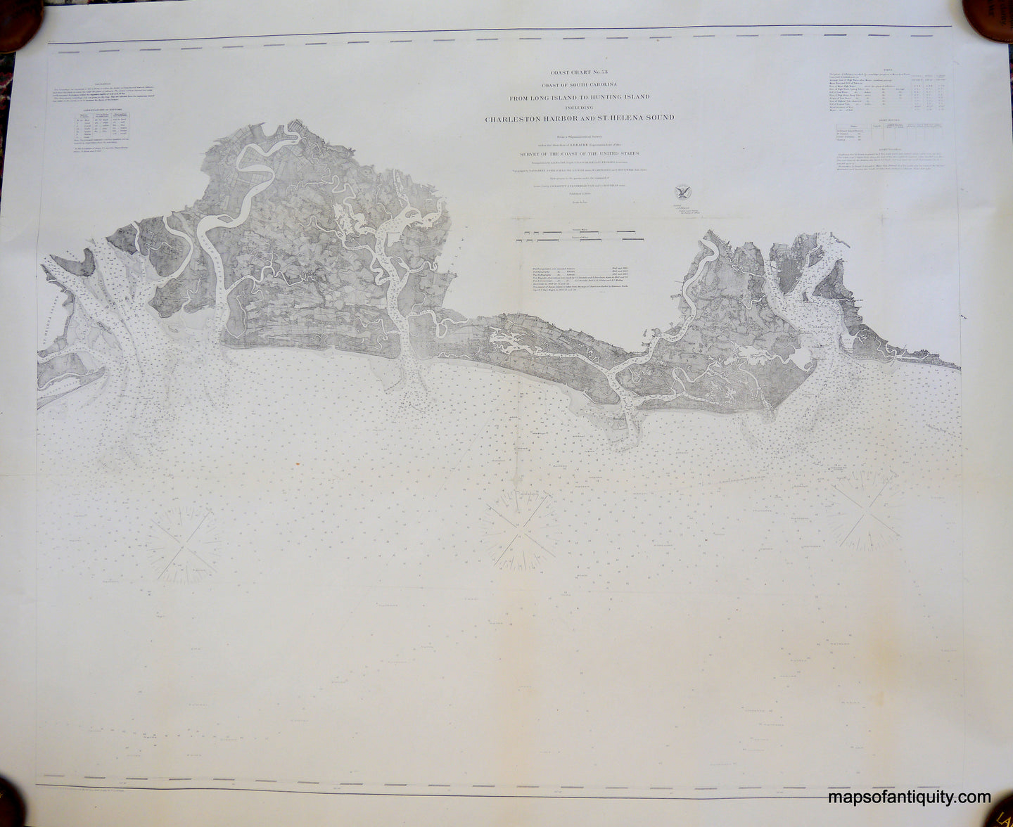 Antique-Coastal-Chart-Coast-Chart-No.-53-Charleston-Harbor-and-St.-Helena-Sound-**********-Nautical-South-1866-U.S.-Coast-Survey-Maps-Of-Antiquity