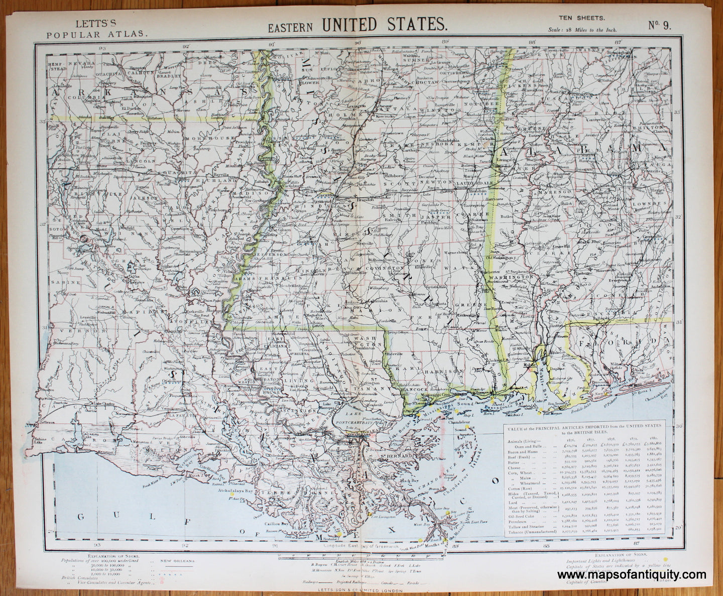 printed-color-Antique-Map-Eastern-United-States-Sheet-Nine-of-Ten-United-States-South-1883-Letts-Maps-Of-Antiquity