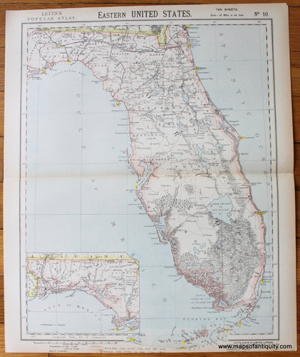 printed-color-Antique-Map-Eastern-United-States-Sheet-Ten-of-Ten-**********-United-States-Florida-1883-Letts-Maps-Of-Antiquity