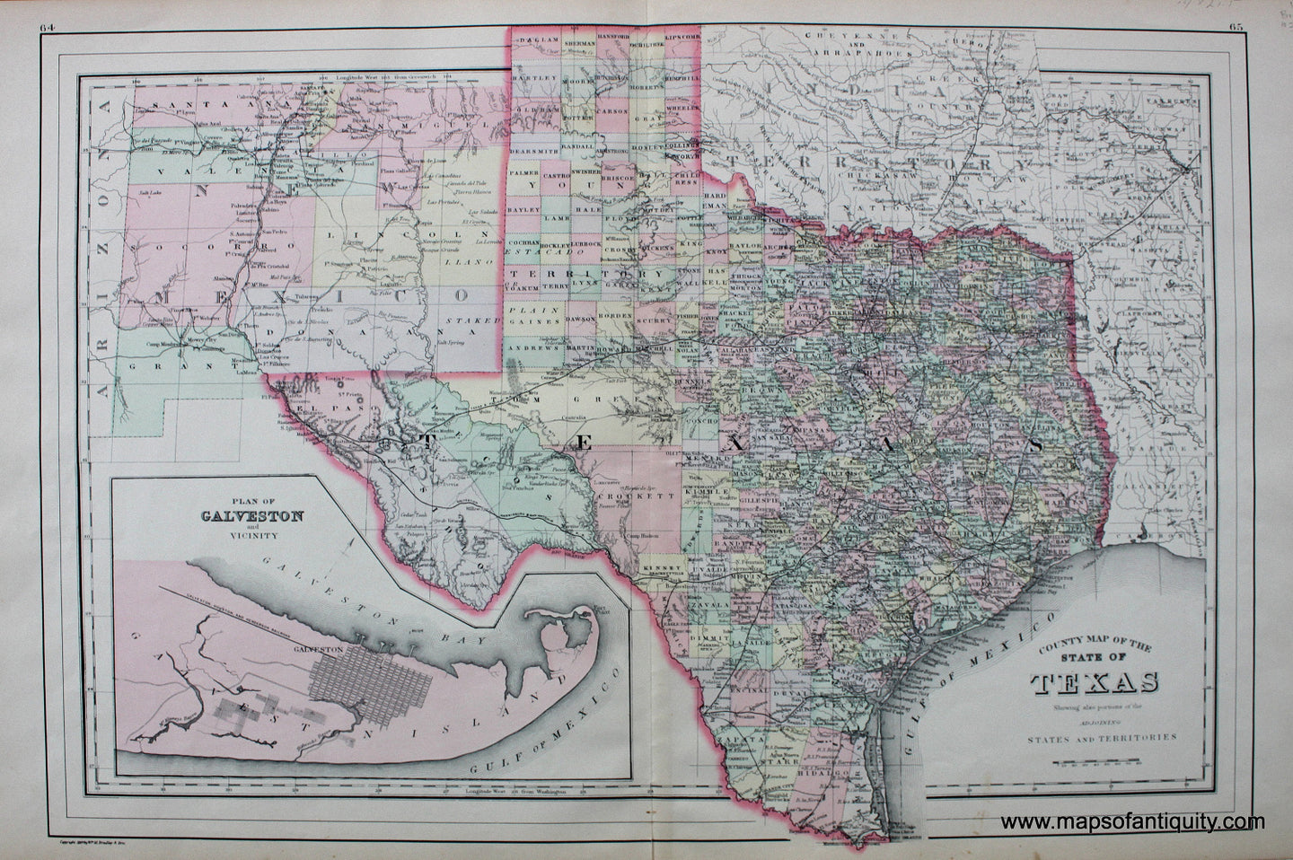 Antique-Hand-Colored-Map-County-Map-of-the-State-of-Texas-United-States-South-1887-Bradley-Maps-Of-Antiquity