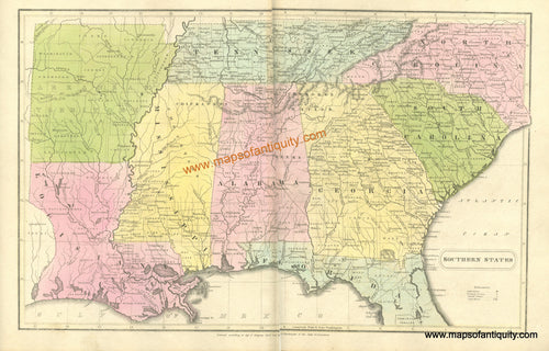Antique-Hand-Colored-Map-Southern-States-United-States-South-1832/1833-Malte-Brun-Maps-Of-Antiquity