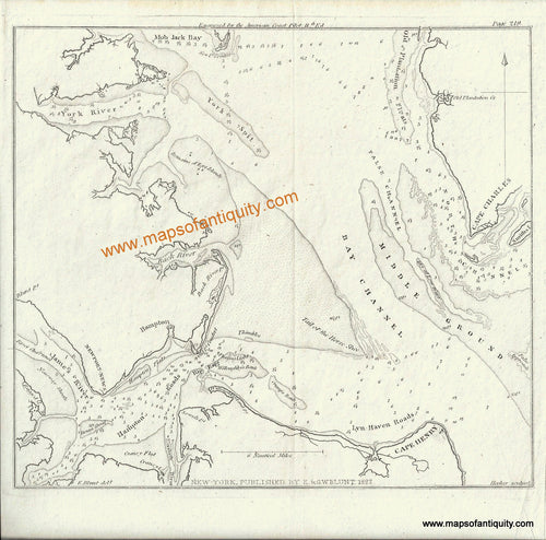 Antique-Black-and-White-Coast-Chart-Mouth-of-the-Chesapeake-River-Chart-**********-United-States-South-1827-Blunt-Maps-Of-Antiquity