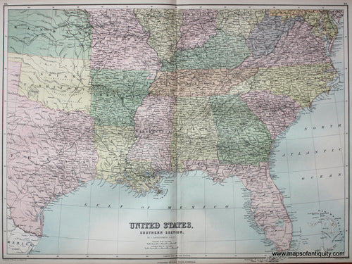 Antique-printed-color-Map-United-States-Southern-Section-United-States-Southern-United-States-1879-Black-Maps-Of-Antiquity