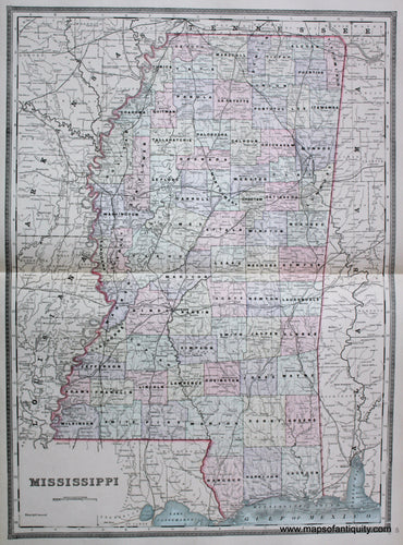Antique-Hand-Colored-Map-Mississippi--United-States-South-1887-Bradley-Maps-Of-Antiquity