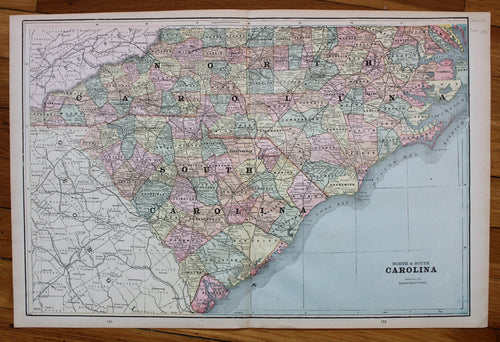 Antique-Printed-Color-Map-North-&-South-Carolina-verso:-Atlanta-(GA)-and-Charleston-(SC)-United-States-South-1894-Cram-Maps-Of-Antiquity