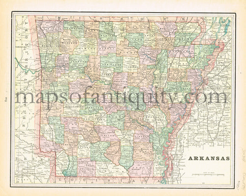 Antique-Printed-Color-Map-Arkansas-verso:-Nebraska-United-States-South-1894-Cram-Maps-Of-Antiquity