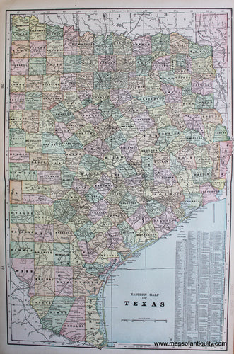 Antique-Printed-Color-Map-Eastern-Half-of-Texas-verso:-Arkansas-and-Oklahoma-and-Indian-Ters.--North-America-South-1900-Cram-Maps-Of-Antiquity