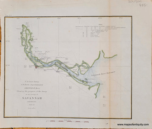 1853 - Sketch E No. 4 Showing the progress of the Survey in the vicinity of Savannah, Georgia - Antique Chart