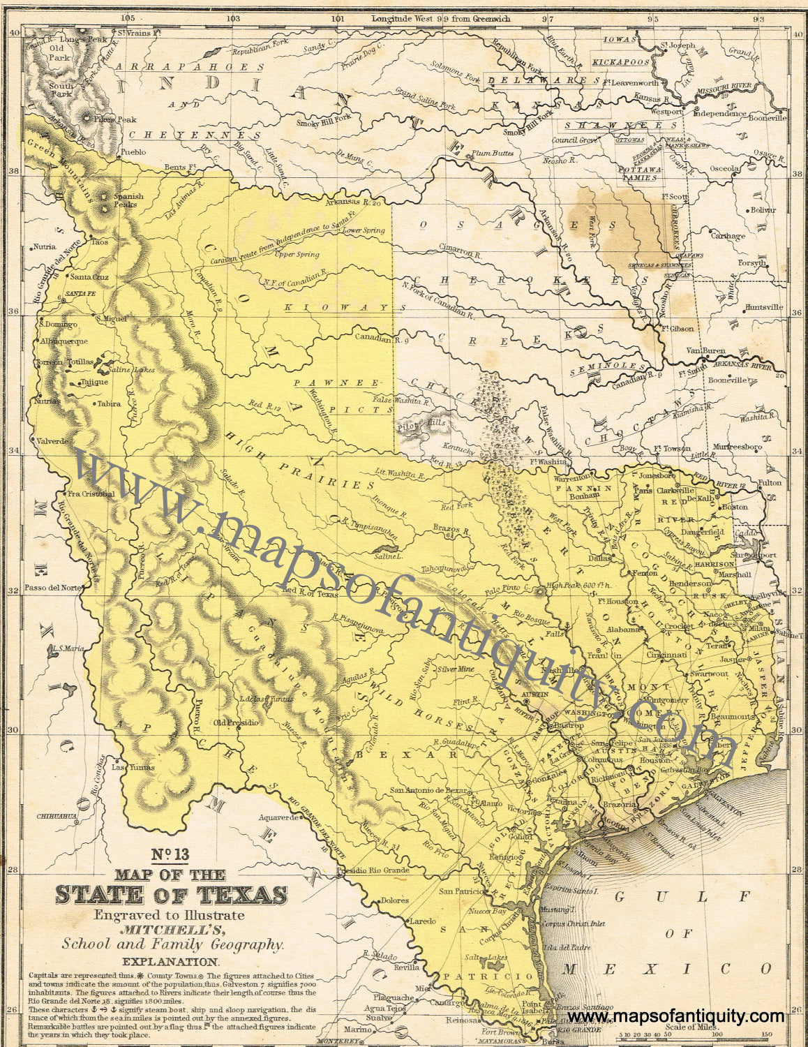 Antique-Hand-Colored-Map-No.-13-Map-of-the-State-of-Texas-**********-United-States-South-1846-Mitchell-Maps-Of-Antiquity