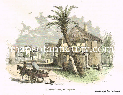 Antique-Hand-Colored-Engraved-Illustration-St.-Francis-Street-St.-Augustine.-United-States-South-1872-Picturesque-America-Maps-Of-Antiquity