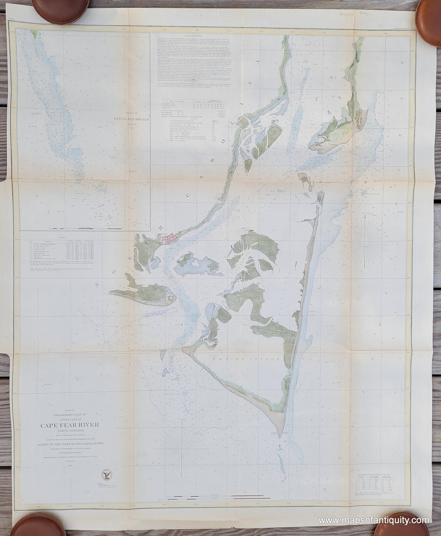 Antique-Map-Chart-Southport-Smithville-Nautical-Sailing-Coast-Survey-Cape-Fear-North-Carolina-NC-1855-USCS