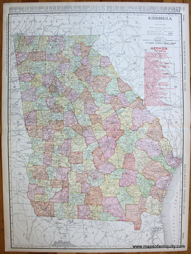 Antique-Printed-Color-Map-Georgia-United-States-South-1909-Rand-McNally-Maps-Of-Antiquity